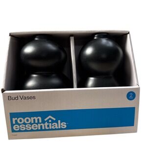 Room Essentials Bud Vases Black 2 Pack Ceramic Material Gourd Shape Tabletop New